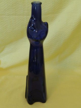 Happy Cat Cobalt Blue Glass Wine Bottle Vase 2011 Mosel - Riesling 13 " Germany