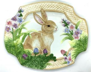 Fitz And Floyd Botanical Bunny Canape Plate Easter 8 " X 10 " Bunny Rabbit