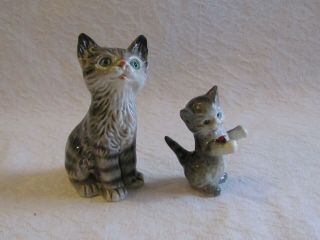 2 Vintage Goebel W Germany Cats Green Eyes 31006 - 11 & Kitten W/ Ladybug Figurine