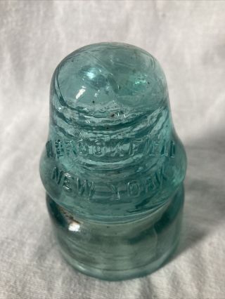 W.  Brookfield York Cd 133 Glass Insulator - Light Aqua Fizzy Amber Swirl
