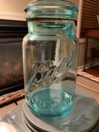 1910 - 1923 Ball Mason Jar Sure Seal Blue Quart Mold 7