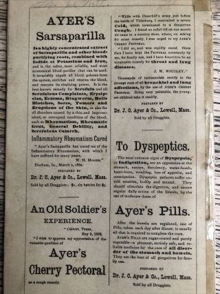 1884 Gazette Almanac Showing Both Ayers And Hoods Sarsaparilla Ads