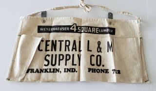Vintage Nail Apron Weyerhaeuser Lumber Central L&m Supply Co.  Franklin Indiana