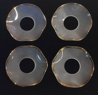 4 Vintage Frosted Glass Gold Trim Candle Wax Catchers