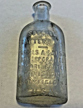 Vintage Thomas A.  Edison Special Battery Oil Glass Bottle Usa 4 3/4 "