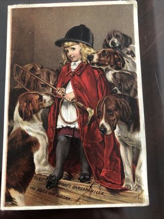 Hoods Sarsaparilla Medicine Advertisimg Card Showing Hunting Dogs