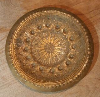 Vintage Stamped Brass Hanging Decorative Wall Plate 6 1/4 " Embossed Pressed