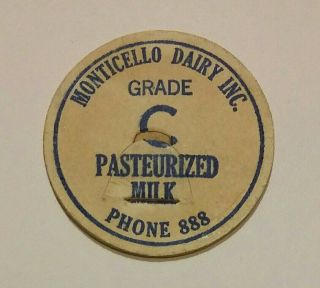Monticello Dairy Charlottesville Va Milk Bottle Cap