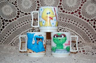 Vtg Jim Henson Sesame Street Big Bird Cookie Monster Oscar Grouch Melamine Cup
