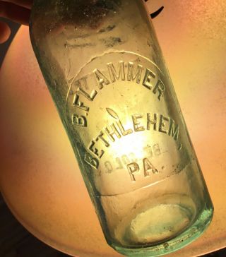 Old Bethlehem Pa Hutch Style Blob Top Soda Bottle B Flammer 1800s Advertising