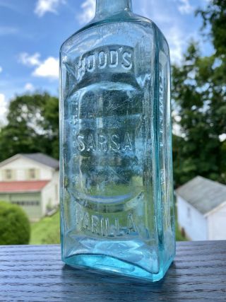Hoods Sarsaparilla Lowell MassC I Hood & Co paneled medicine bottle 1880s blown 2