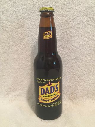 Full 12oz Dad’s Root Beer Plastic Label Amber Soda Bottle