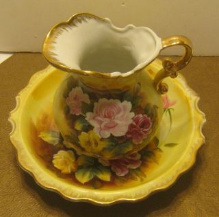 Mid Century Small Pitcher & Bowl For Dry Sink Rose Pattern