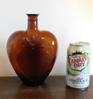 Heart Shape Brown Amber Glass Bottle - Paul Masson On Bottom - No Label