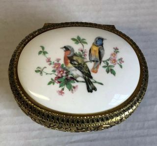Vintage Bird Music Trinket Box Porcelain And Metal Made In Japan