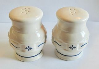 Longaberger Woven Traditions Pottery Salt & Pepper Shakers In Classic Blue