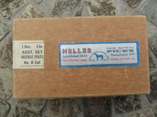 Vintage Heller Brothers Co Assorted Set Of 12 Needle Files In Block,