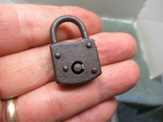 Very unusual mechanism old miniature padlock lock with a key.  n/r 2