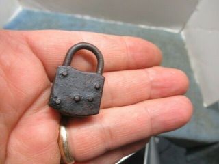 Very unusual mechanism old miniature padlock lock with a key.  n/r 3