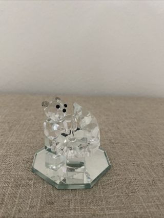 Clear Crystal Miniature Grand Piano & Bear Figurine With Attached Mirror