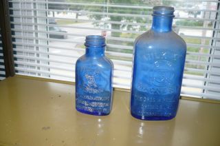 2 Vtg Cobalt Blue Embossed Phillips Milk Of Magnesia Bottles Glenbrook Conn.