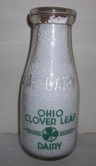 Ohio Cloverleaf Dairy Toledo Oh.  Pyro Pint Milk Bottle Protect The Children