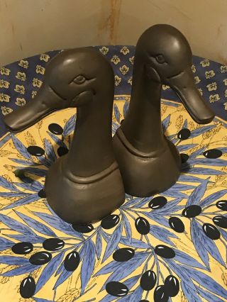 Vintage Solid Brass Duck /goose Head Bookends 9 " Heavy Handmade Old Rare