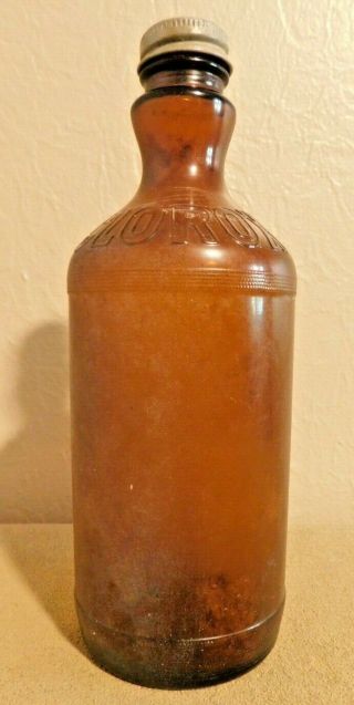 Vintage Clorox Amber Brown Embossed 16oz Glass Bottle 8 " Tall