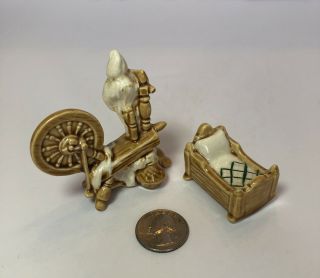 Rare Vintage Arcadia Miniature Spinning Wheel And Cradle Salt & Pepper Shakers