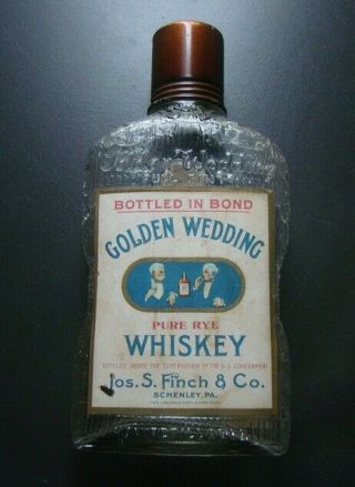 Labeled Golden Wedding Pure Rye Whiskey - Schenley,  Pa.  Bottle W/ Measuring Cup