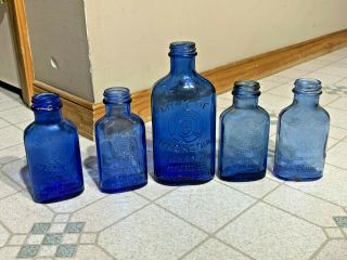 Vintage Cobalt Blue Glass Phillips Milk Of Magnesia 5 Bottles Glenbrook Conn
