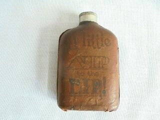 Vintage A Little Nip For The Lip Leather Covered Glass Miniature Whiskey Flask