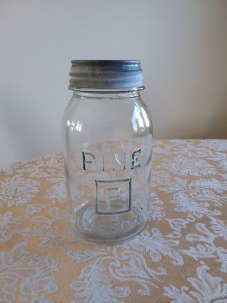 Vintage Pine With P In Square Clear Quart Jar