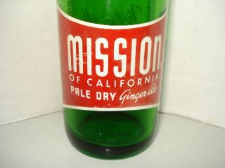 Vtg MISSION of CALIFORNIA Pale Dry Ginger Ale Soda BOTTLE Green Glass 12oz 2