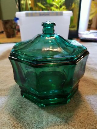 Vintage Indiana Glass Blue Green Octagon Candy Dish /bowl With Lid 6 " T 5 " W