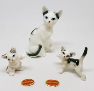 Vintage Estate Bone China Siamese Cats Miniature Figurine Set
