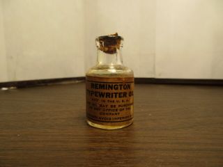Vintage Glass Remington Typewriter Oil Bottle Miniature With Cork Paper Label