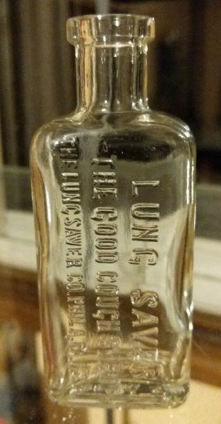 Antique Embossed Lung Saver Medicine Bottle The Good Cough Syrup Philadelphia Pa