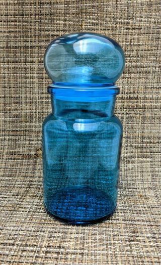 Vintage Aqua Blue Glass Apothecary Jar Bubble Top W/seal Made In Belgium 7”