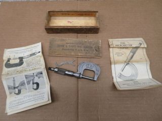 Vintage Brown & Sharpe Micrometer Caliper No.  13 With Wood Box Instructions 1928