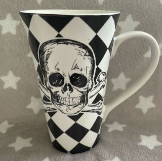 Coventry Skull & Crossbones Coffee Tea Latte Mug Cup Black & White Tall 6 1/4”