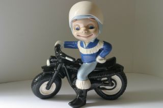 Vintage Atlantic Mold Company Ceramic Boy Mac Riding Motorcycle