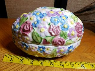 Vintage Handpainted Floral Design Ceramic Easter Egg Lidded 8 " L 5.  5 " W 6.  5 " D Euc