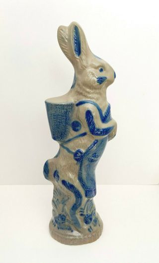 Large Bbp Salt Glaze Pottery Stoneware Rabbit W/ Basket Easter Bunny Spring