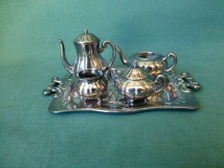 Vintage Silver Plated Made In Occupied Japan Miniature Tea Set With Tray