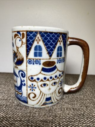 Vintage Otagiri? Speckled Stoneware Coffee Mug Midcentury Japan Girl Flower Boat