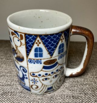 Vintage Otagiri? Speckled Stoneware Coffee Mug MidCentury Japan Girl Flower Boat 2