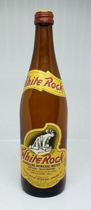Vintage 1979 White Rock Mineral Water Bottle Paper Label 24oz With Cap Ny