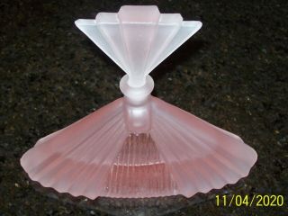 Art Deco Style Frosted Pink,  Glass Perfume Bottle,
