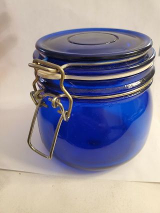 Vintage Kitchen Cobalt Blue Glass Jar Canister Made In China